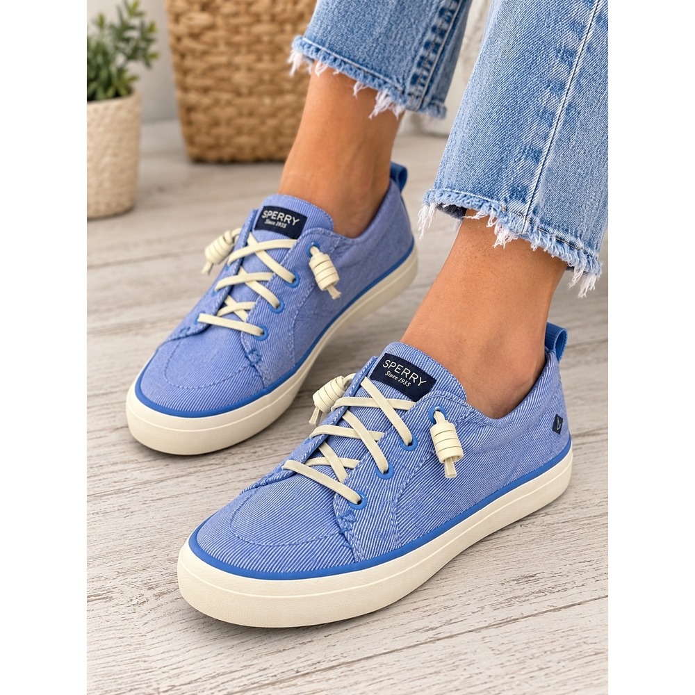 Sperry Crest Vibe Womens Blue Chambray Linen Sneakers STS84913 Size 8.5 - Picture 2 of 9